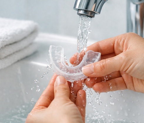 Person rinsing off their nightguard