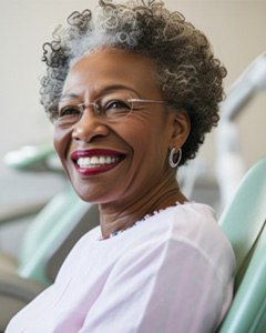 smiling happy patient sitting in the dental chair