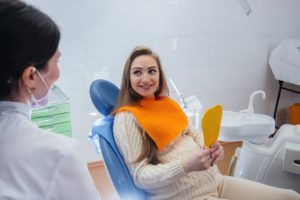 Woman getting new dental crown in Allentown