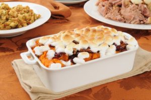 sweet potato casserole with marshmallows and stuffing